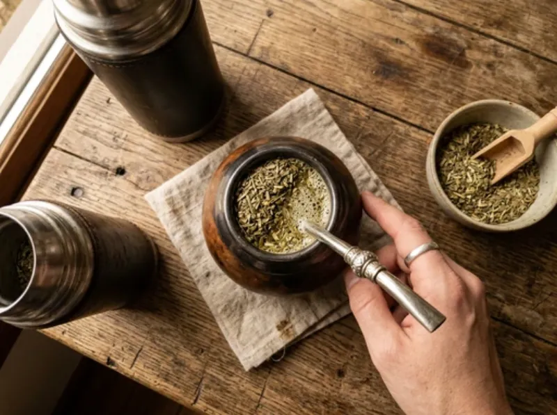 Mate clásico de calabaza con yerba y bombilla