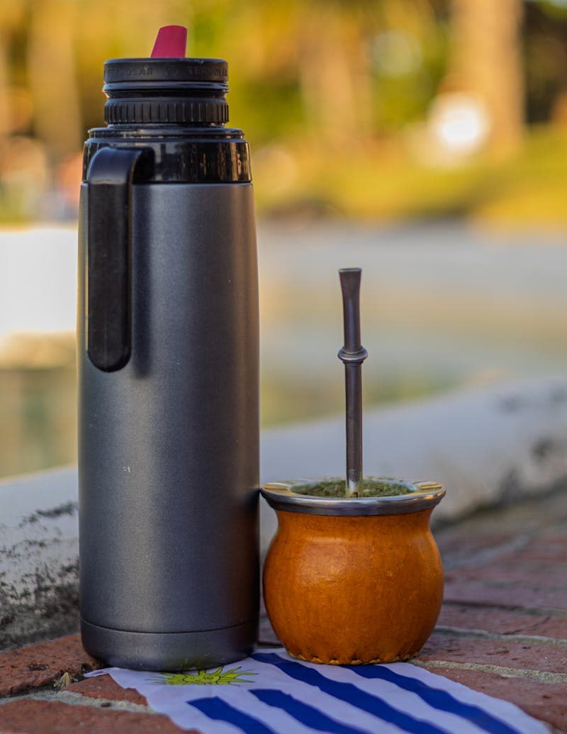 Mate de calabaza con termo listo para cebar en el parque